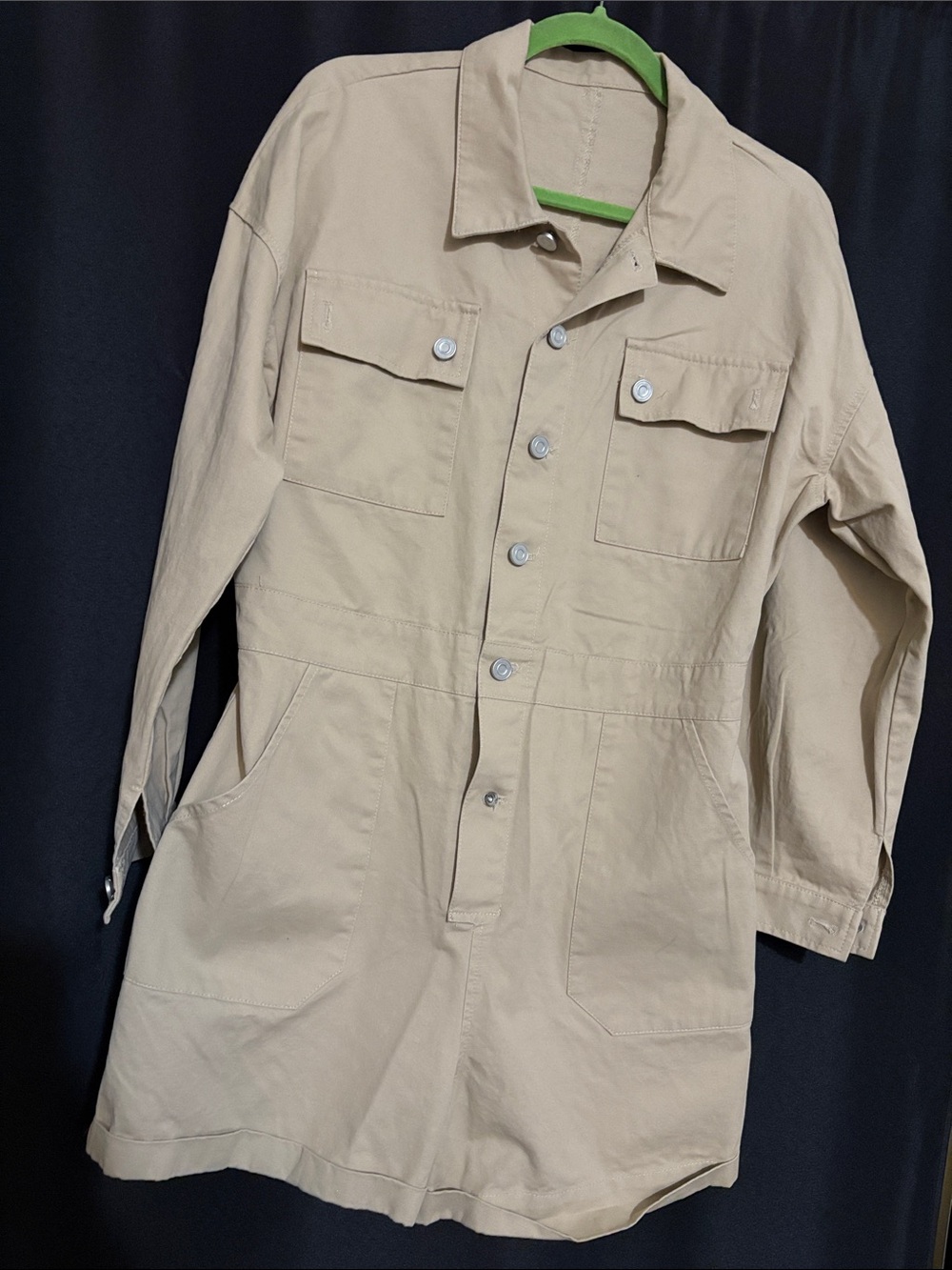Women's Beige Utility Jumpsuit Romper - Casual Workwear